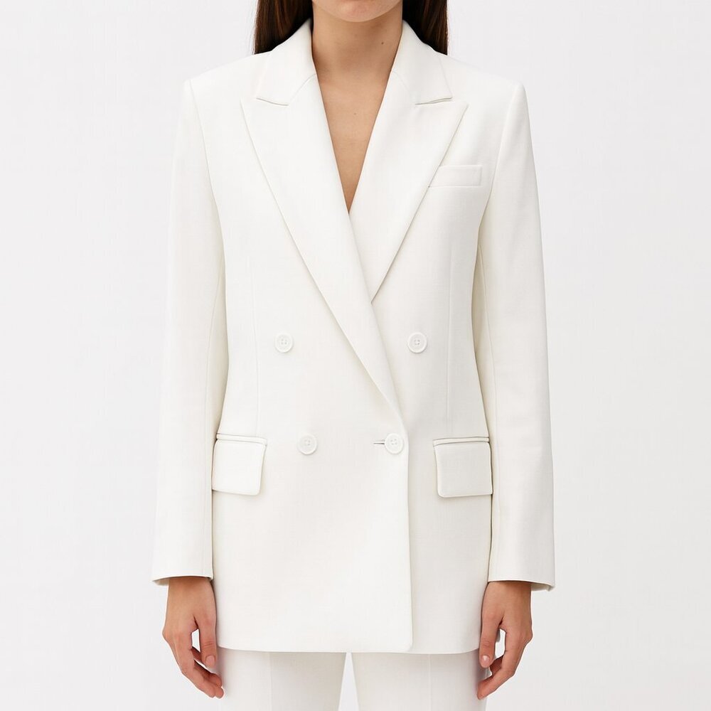 The Frankie Shop Ivory Double-Breasted Blazer